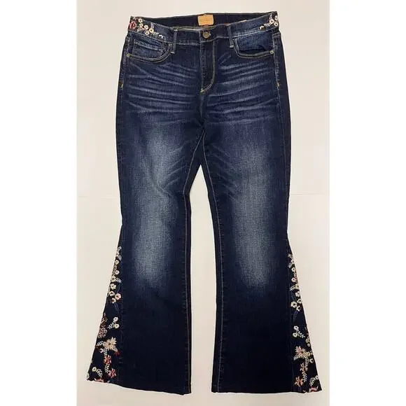 Driftwood Farrah Embroidered Flare Jeans Boho Floral Denim 30 Festival Western - Picture 2 of 11